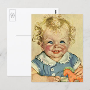 Carte Postale Enfant scandinave blond mignon vintage avec boucle