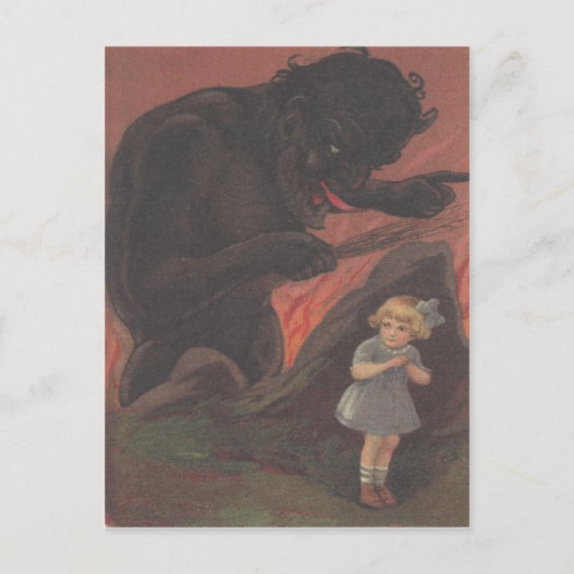 Carte Postale Enfant se cachant de Krampus (Devant)