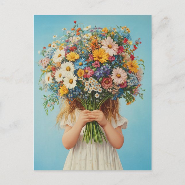 Carte Postale Enfant tenant un bouquet Fleur sauvage luxuriant (Devant)