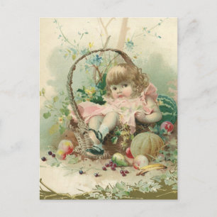 Carte Postale Enfant victorien vintage, Panier de fruits de prin