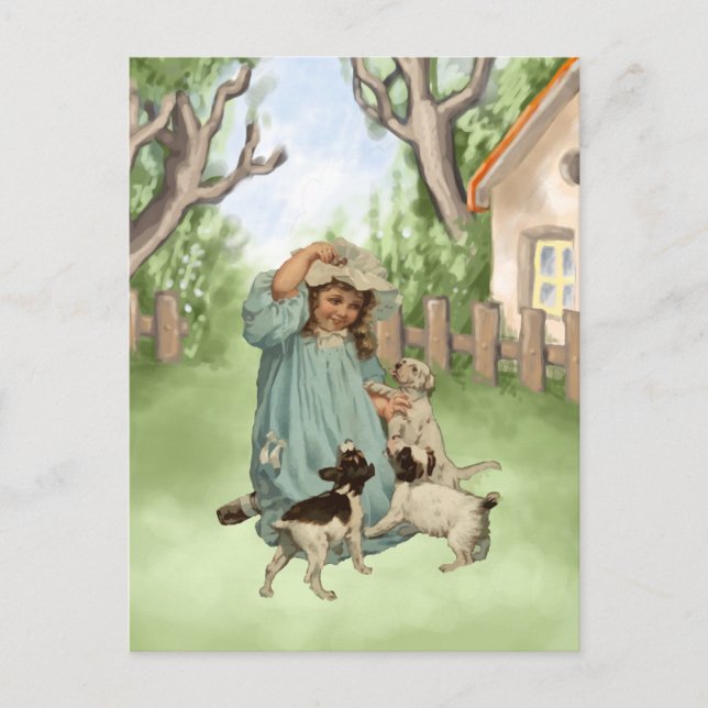 Carte Postale Enfant vintage avec chien de Terrier (Devant)