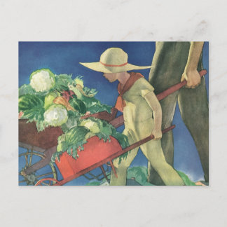 Carte Postale Enfant vintage, Jardin biologique; Jardin de la Vi
