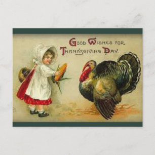 Carte Postale Enfant Vintage Offre du Maïs à la Dinde de Thanksg