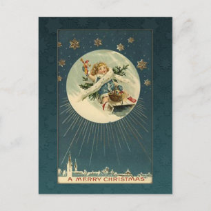 Carte Postale Enfant vintage sur traîneau