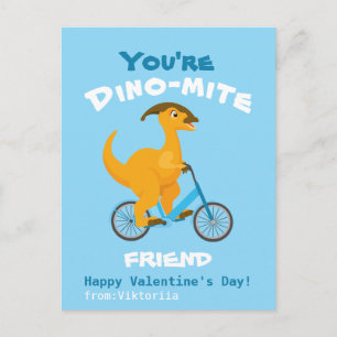 Carte Postale Enfants Amitié Saint Valentin's day drôle dinosaur