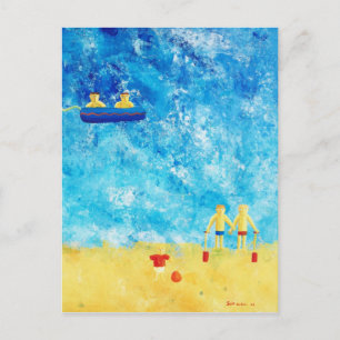 Carte Postale Enfants au bord de la mer Peinture d'art contempor