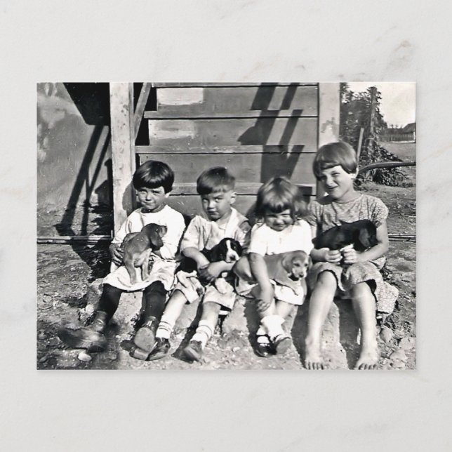 Carte postale Enfants avec chiots (Devant)