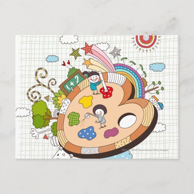 Carte Postale Enfants avec pinceaux (Devant)