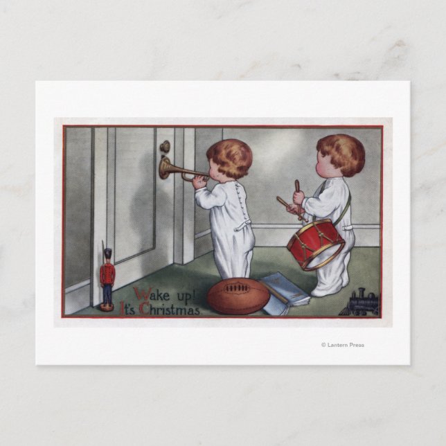 Carte Postale Enfants avec tambour et trompette (Devant)