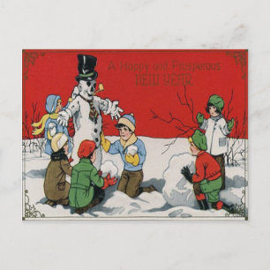 Carte Postale Enfants Bonhomme de neige Hiver Neige
