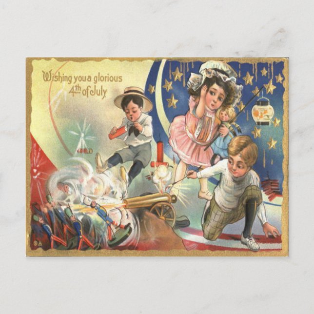 Carte Postale Enfants Cannon Fireworks Soldiers (Devant)