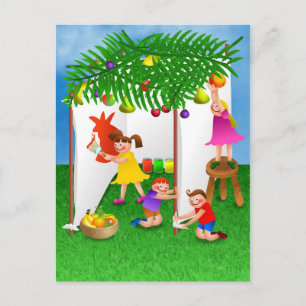 Carte Postale Enfants célébrant la fête juive de Sukkot