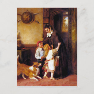 Carte Postale Enfants Collie Chien Accueil Peinture de bienvenue