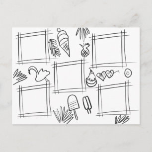 Carte Postale Enfants Couleur Tropical Dessin amusant Doodé