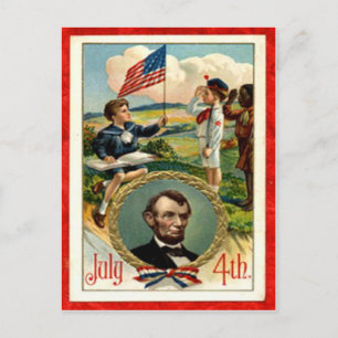 Carte Postale Enfants d'Abraham Lincoln Vintage 4 juillet