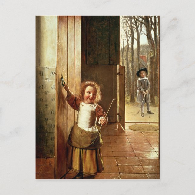 Carte Postale Enfants dans une porte avec des bâtons 'Colf' (Devant)