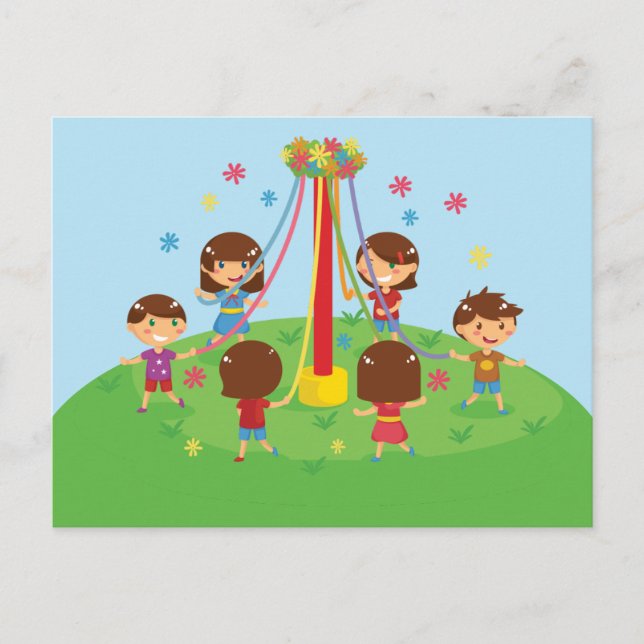 Carte Postale Enfants dansant autour de Maypole (Devant)