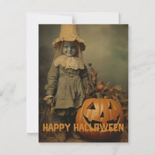 Carte Postale Enfants effrayants rétro d'Halloween avec des citr
