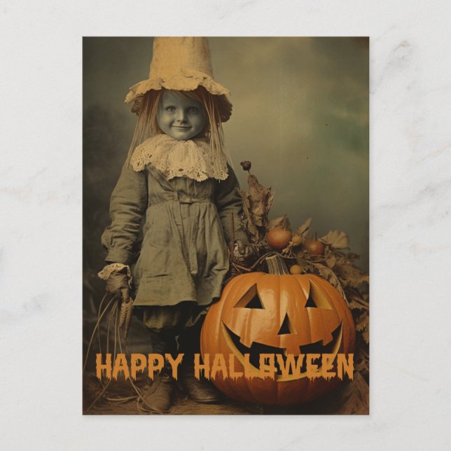 Carte Postale Enfants effrayants rétro d'Halloween avec des citr (Devant)