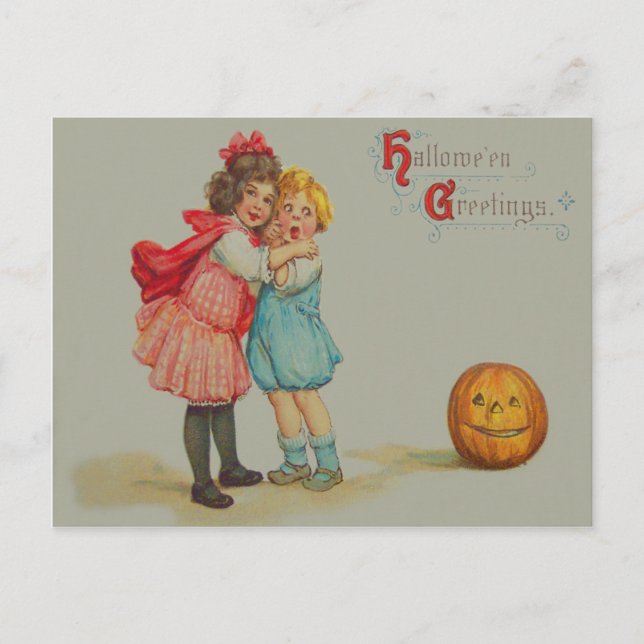 Carte Postale Enfants effrayés Souriant Jack O'Lantern Citrouill (Devant)