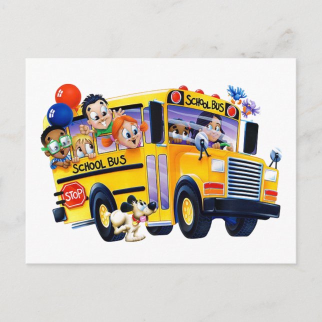 Carte Postale Enfants en bus scolaire (Devant)