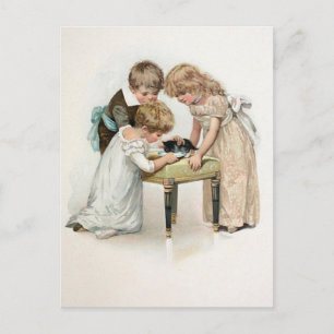 Carte Postale Enfants et chats Vintage