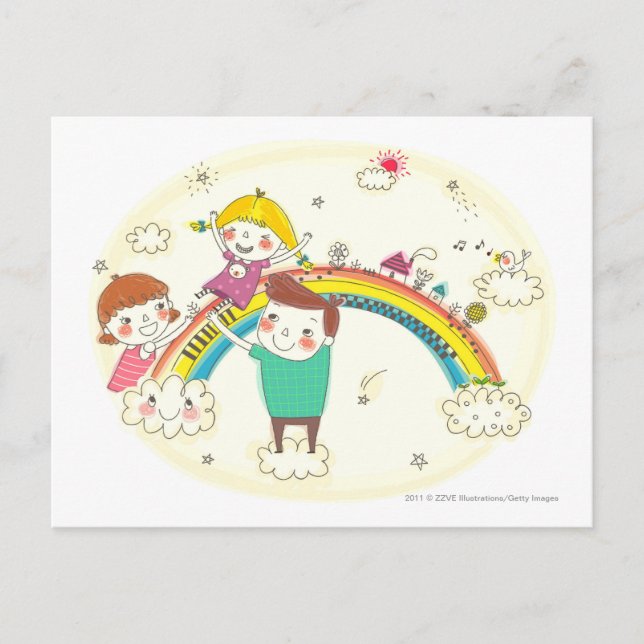 Carte Postale Enfants jouant à l'arc-en-ciel (Devant)