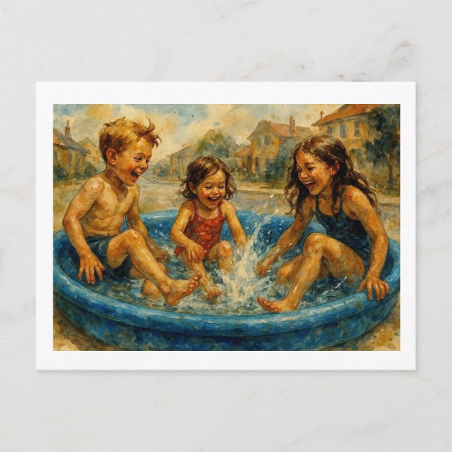 Carte Postale Enfants Jouant Dans Une Piscine,  (Devant)