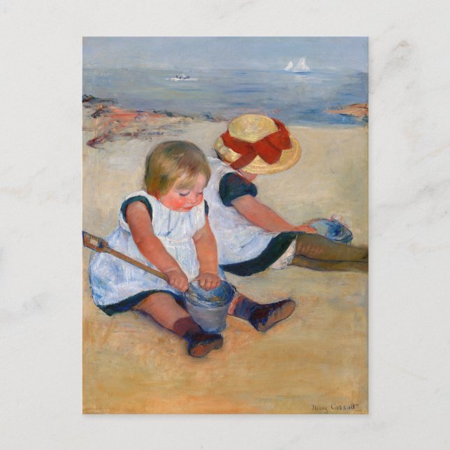 Carte Postale Enfants jouant sur la plage (Devant)