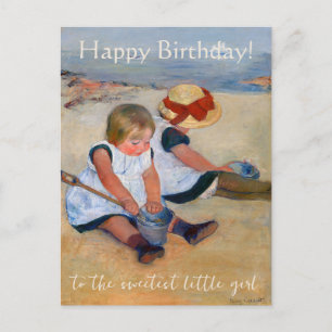 Carte Postale Enfants jouant sur la plage Joyeux anniversaire