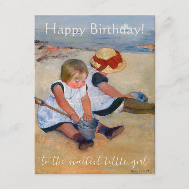 Carte Postale Enfants jouant sur la plage Joyeux anniversaire (Devant)