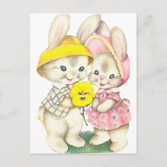 Carte Postale Enfants lapins de Pâques vintages (Devant)