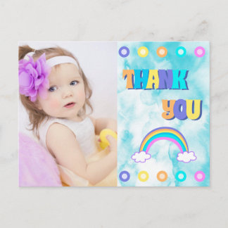 Carte Postale Enfants Merci Arc-en-ciel Rétro Coloré
