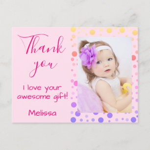 Carte Postale Enfants Merci Mignon Pastel à pois