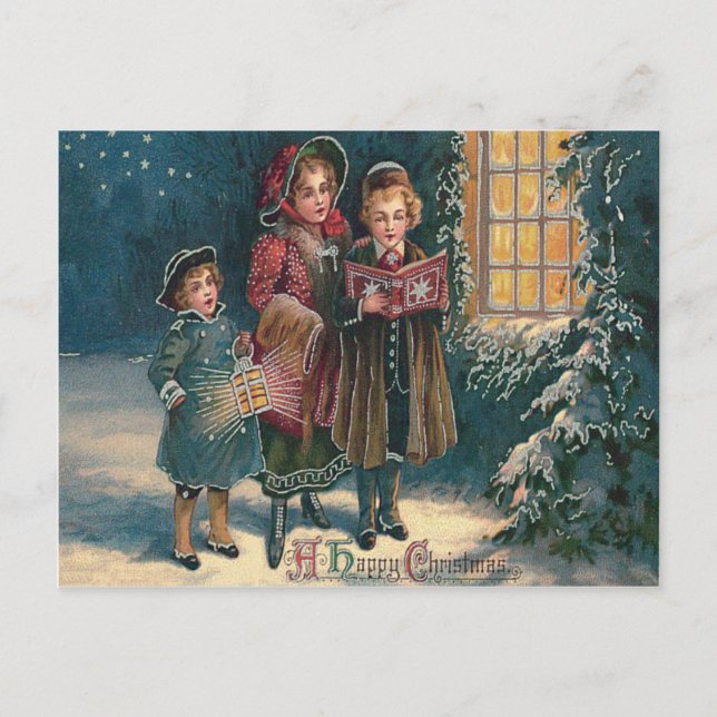 Carte Postale Enfants mignons chantant des chants de Noël (Devant)