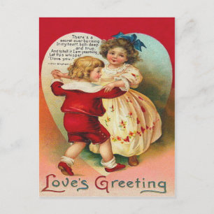 Carte Postale Enfants Mignons Dançant Poème du Cœur