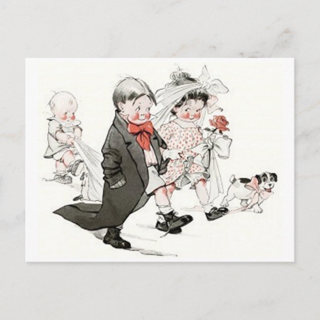 Carte Postale Enfants mignons faisant le mariage mars (Devant)