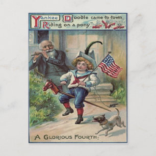 Carte Postale Enfants mignons jouant au soldat Drapeau américain
