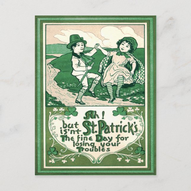 Carte Postale Enfants mignons Leprechaun Danse Shamrock (Devant)