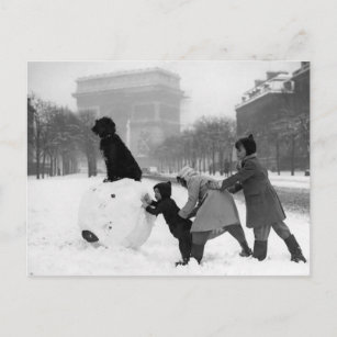 Carte Postale Enfants neige Paris 1930