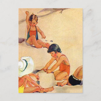 Carte Postale Enfants nostalgiques jouant dans le sable