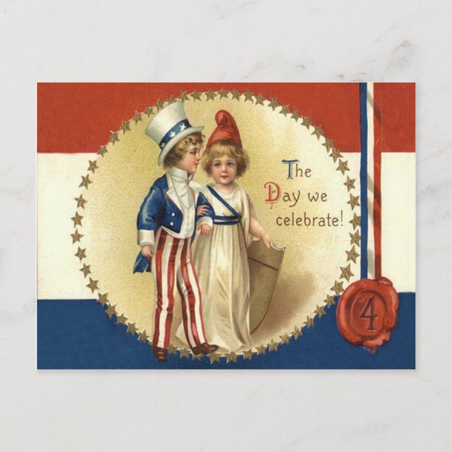 Carte Postale Enfants Oncle Sam Dame Liberté Étoile (Devant)