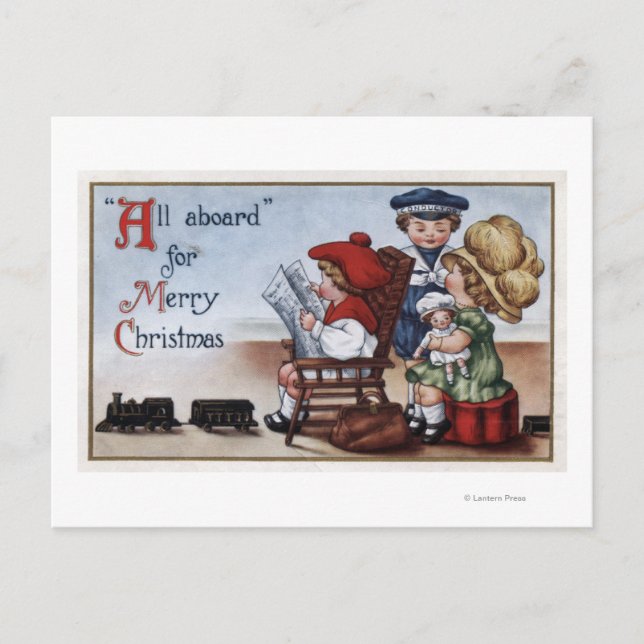 Carte Postale Enfants qui prétendent être dans un train (Devant)