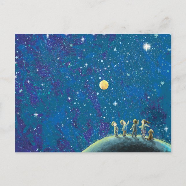 Carte Postale Enfants regardant le ciel nocturne (Devant)
