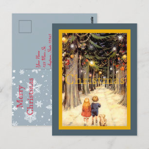 Carte Postale Enfants sur la voie de Noël