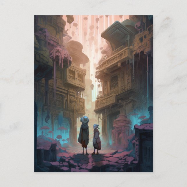 Carte Postale Enfants Sur Old City Street Imaginaire Art (Devant)