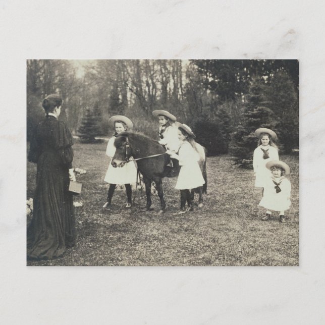 Carte Postale Enfants Tsar & Tsarina de Russie avec poney - OTMA (Devant)