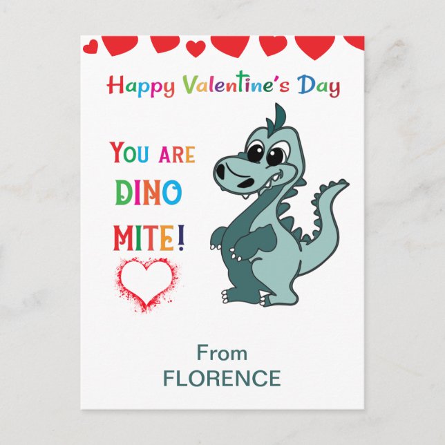Carte Postale Enfants Valentines Jour Classe Dinosaur - dinomite (Devant)