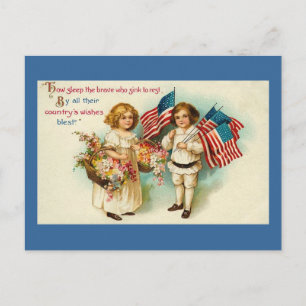 Carte Postale Enfants Vintage Americana avec des drapeaux