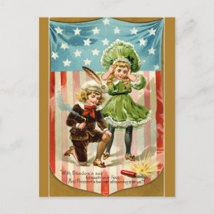 Carte Postale Enfants Vintage Faisant Détoner un Pétard
